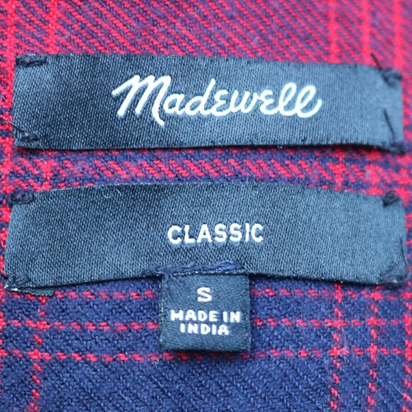 Madewell Classic Red Blue Plaid Cotton Blend Lightweight Flannel Shirt Sz SMALL - Picture 6 of 7